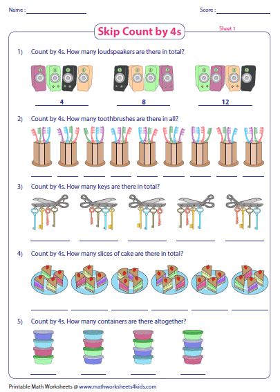 Skip Counting By 4s Worksheets