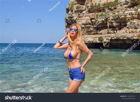 Sexy Blonde Model Bikini On Beach Stock Photo 1253181715 Shutterstock