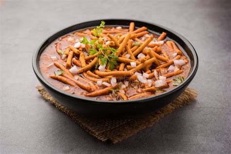 Spicy Sev Bhaji Or Ganthiya Nu Shaak Recipe From India Stock Photo