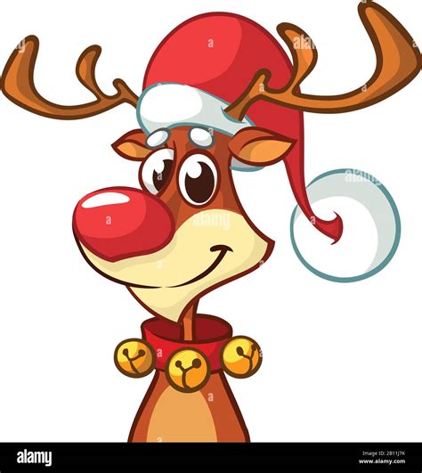 Happy Cartoon Christmas Red Nose Reindeer Rudolph Vector Illustration Of Christmas Character