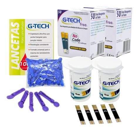 Kit 100 Tira 150 Lanceta Medir Glicose Glicemia G tech Free AMO SAÚDE