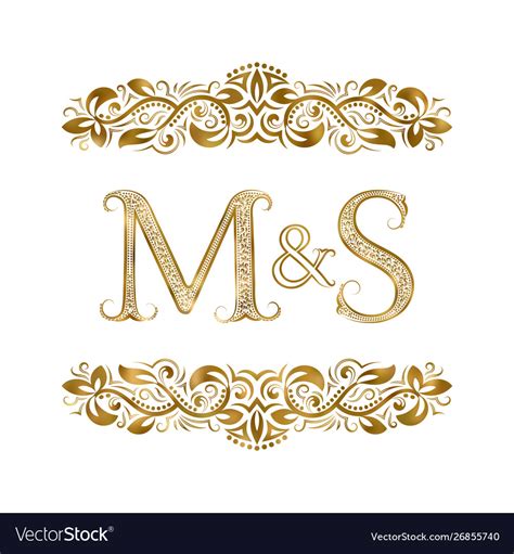 M And S Vintage Initials Logo Symbol Letters Vector Image