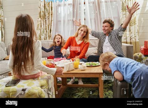 Happy Children And Parents Having Fun Together Stock Photo Alamy