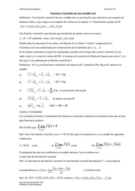 Funciones Vectoriales De Una Variable Real Pdf