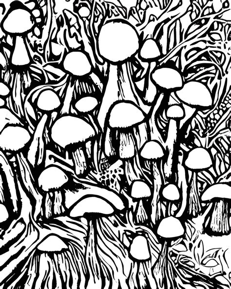 Funky Mushrooms Coloring Page · Creative Fabrica