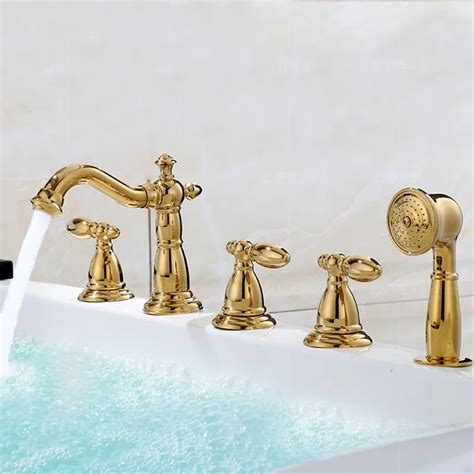 Brass Bathtub Faucet Luxury Gold Bathroom Shower Faucet Five Holes Cold