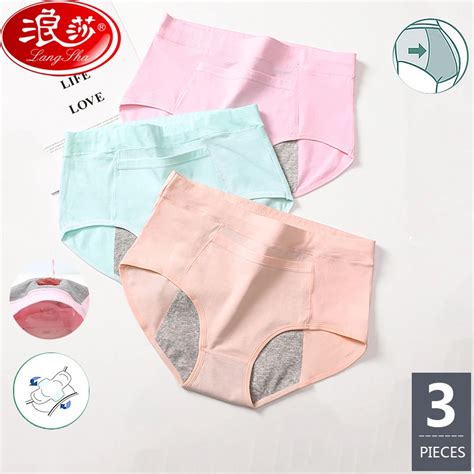 Langsha 3pcs Menstrual Period Panties Women Underwear Leak Proof