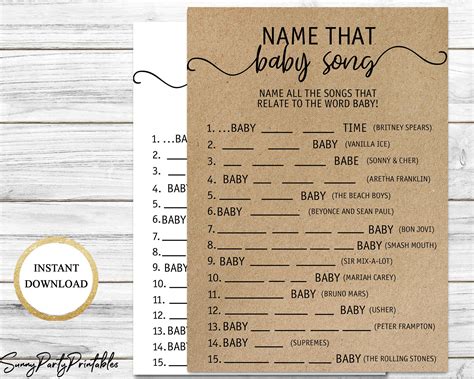 Name That Song Baby Shower Game Printable Name That Baby Tune Rustic