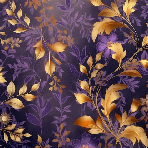 Premium Photo | Purple and gold floral wallpaper with gold leaves and ...