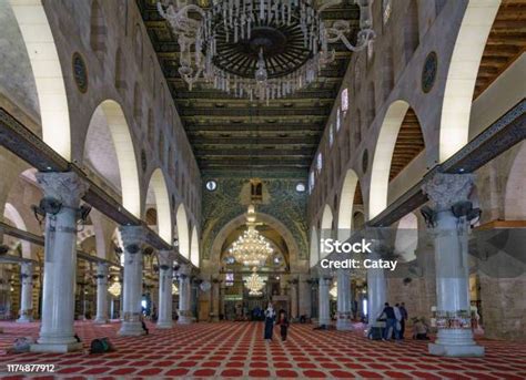 The Interior Of Al Aqsa Mosque At Aqsa Complex Near The Dome Of The ...