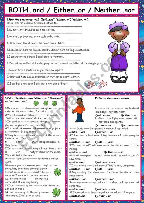 Both And Neither Nor Either Or Esl Worksheet By Aycamind