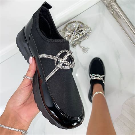 Lemonade Crystal Embellished Slip On Wedge Trainers Black Shoes From Lemonade Uk