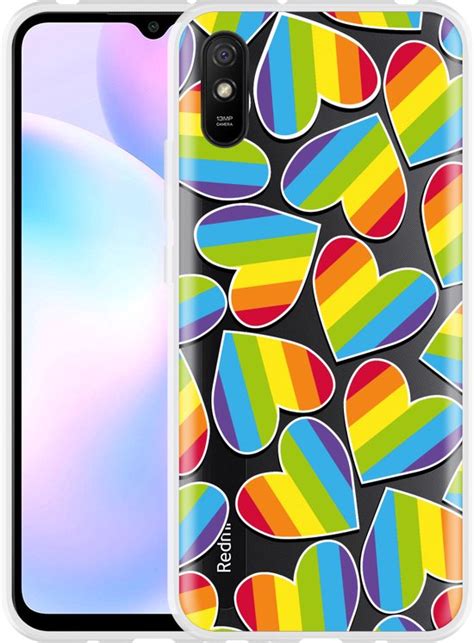 Xiaomi Redmi 9A Hoesje Regenboog Hartjes Designed By Cazy Bol