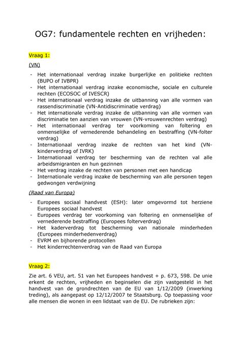 Beginselen Van Het Recht OG7 Fundamentele Rechten En Vrijheden OG7