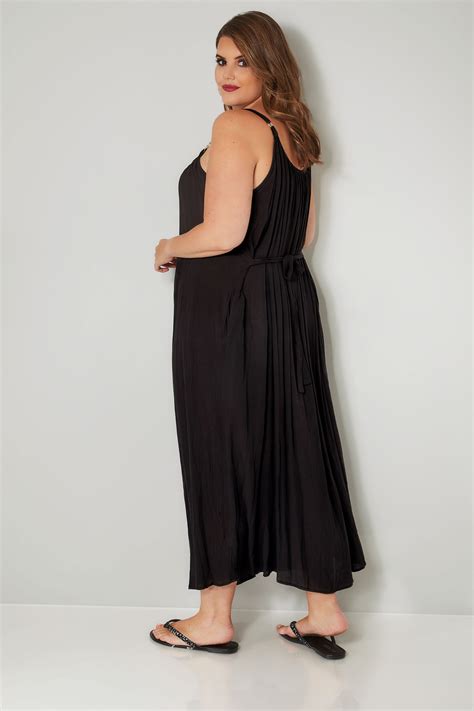 Black Maxi Dress With Ring Detail Straps And Tie Waist Plus Size 16 To 36