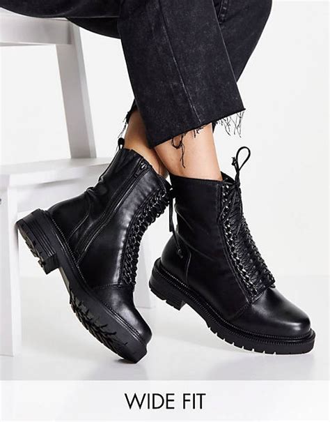 Simply Be Extra Wide Fit Flat Lace Up Chunky Boot In Black Asos