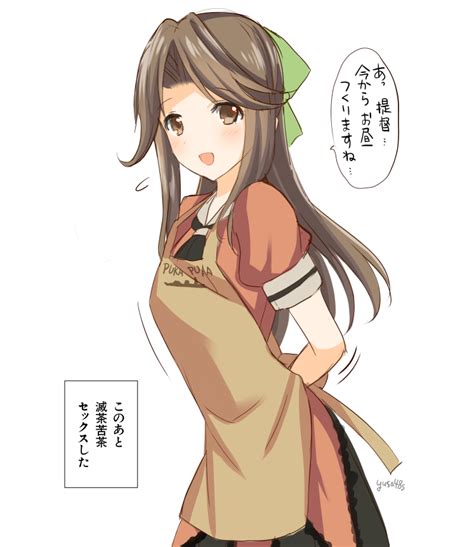 Safebooru 1girl Apron Arms Behind Back Brown Eyes Brown Hair Hair