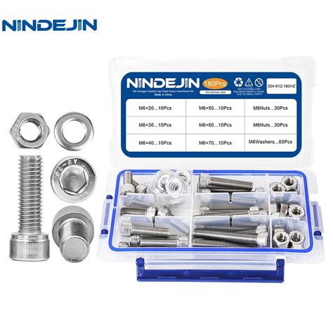 NINDEJIN Hexagon Hex Bolt Set M6 M8 M10 Bolts And Nuts Stainless Steel