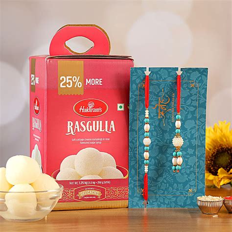 Blue Pearl Lumba Rakhi Set And Rasgulla Singapore Gift Blue Pearl