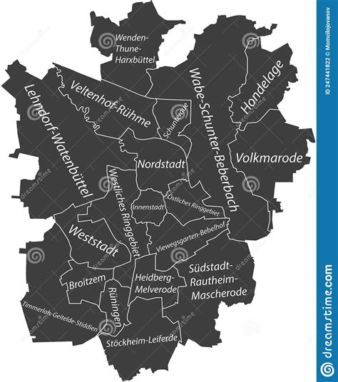 Mappa Dei Distretti Grigi Scuri Di Braunschweig Germania Illustrazione