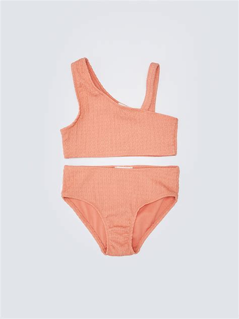 Mercan Esnek Kuma Kendinden Desenli K Z Ocuk Bikini S Z Gc Lcw