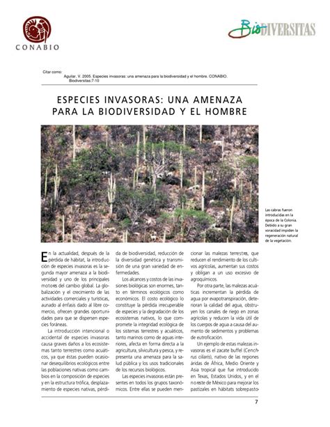 Pdf Especies Invasoras Una Amenaza Para La Biodiversidad Y El Hombre