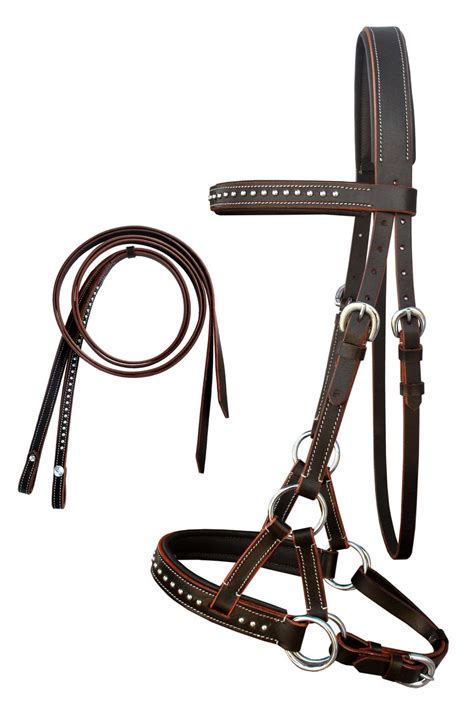 Horse Western English Leather Bitless Sidepull Bridle Reins 708