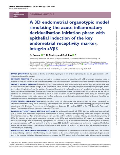 PDF A 3D Endometrial Organotypic Model Simulating The Acute