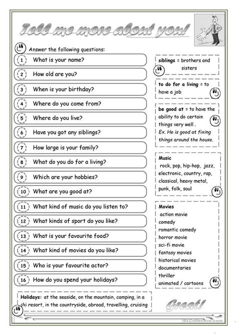 All About You Introduce Yourself English Esl Worksheets For Distance Learning And Physical