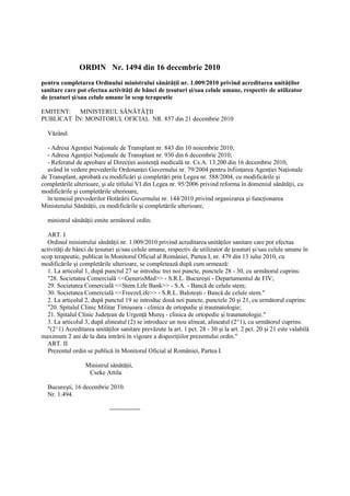 Ordin Ministerul Sanatatii 1494 20101216 PDF