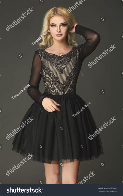 Sensual Blonde Model Wearing Black Dress Stock Photo Shutterstock