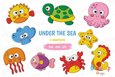 Under the Sea Animals Clipart. Graphic by Grow up design · Creative Fabrica