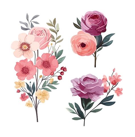 Coleção de buquê floral estilo aquarela linda coleção de flores Vetor