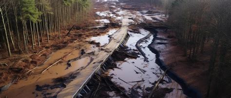 Premium Ai Image Aerial View Of Damaged Road After Flood Water Washed