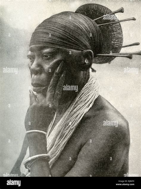 Queen Nenzima of the Mangbettus (Mangbetu) tribe, Belgian Congo (now ...