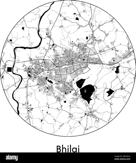 City Map Bhilai India Asia Vector Illustration Black White Stock Vector