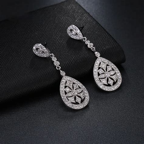 Brand Romantic Elegant Aaa Cubic Zirconia Crystal Bridal Dangle Earrings Luxury Wedding Jewelry