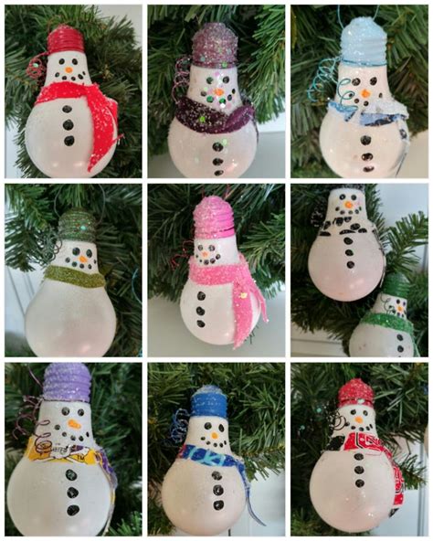 Re Purposed Light Bulb Snowman Ornaments Available In Many Colors 8 Christmas Ornament Crafts