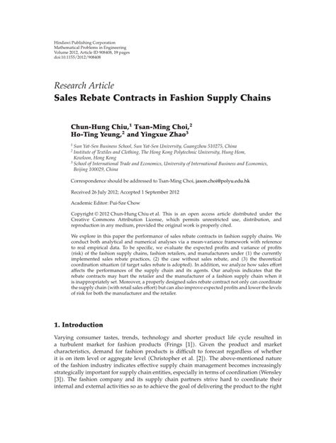 Pdf Sales Rebate Contracts In Fashion Supply Chains