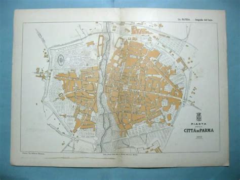 Stampa Antica Mappa Carta Pianta Della Citta Di Parma X Eur