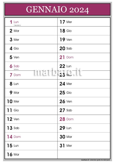 Calendario 2024 Mensile In PDF Stampabile Scegli E Scarica Ora