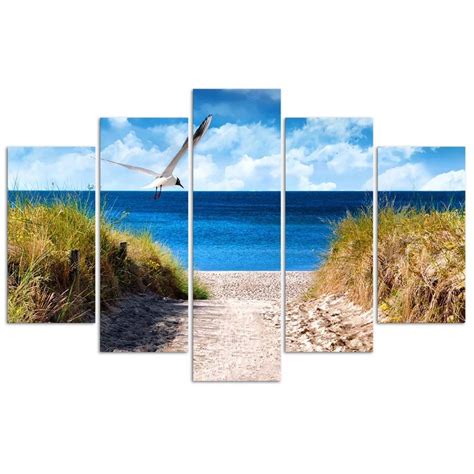 Leinwandbild Teilig Landschaft Meer Strand Gras Wall Art De