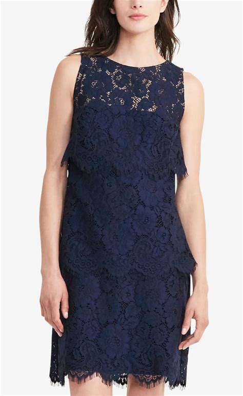 Lauren Ralph Lauren Lauren Ralph Lauren Womens Tiered Lace Sheath Dress 0 Lighthouse Navy