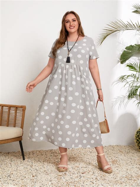 EMERY ROSE Plus Polka Dot Print Pocket Side Dress SHEIN USA