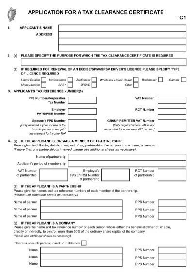 Form TC1 Application For A Tax Clearance Certificate