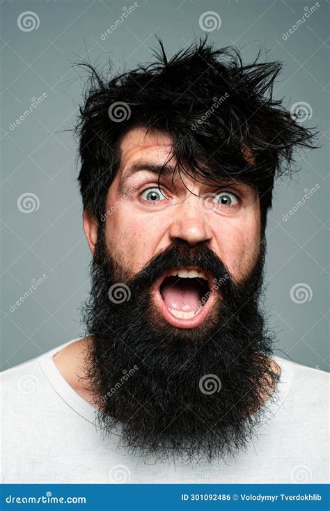 Surprised Bearded Man Shocked Male Model With Surprise Expression Wow