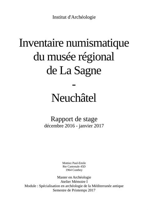 PDF Inventaire numismatique du musée régional de La Sagne Neuchâtel