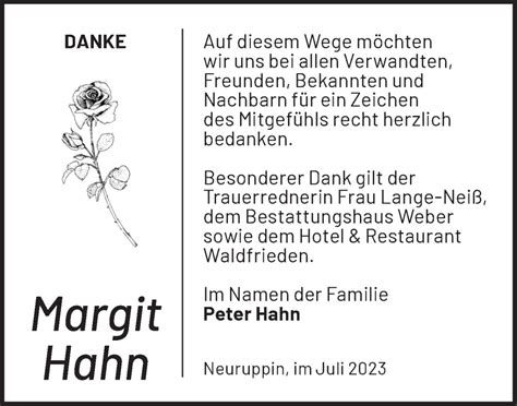 Traueranzeigen Von Margit Hahn M Rkische Onlinezeitung Trauerportal