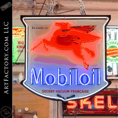 Mobil Pegasus Sign Original White Neon Roadside Survivor