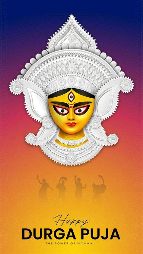 Goddess Maa Durga Face In Happy Durga Puja Dussehra And Navratri